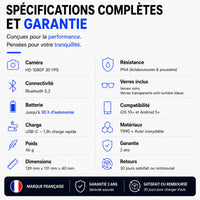 Lunettes Connectées IA avec Caméra HD 1080P – SmartView Pro – Verres Noirs et Verres Transparents Anti-Lumière Bleue inclus