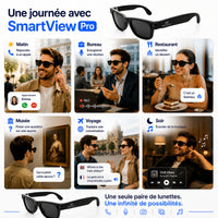 Lunettes Connectées IA avec Caméra HD 1080P – SmartView Pro – Verres Noirs et Verres Transparents Anti-Lumière Bleue inclus
